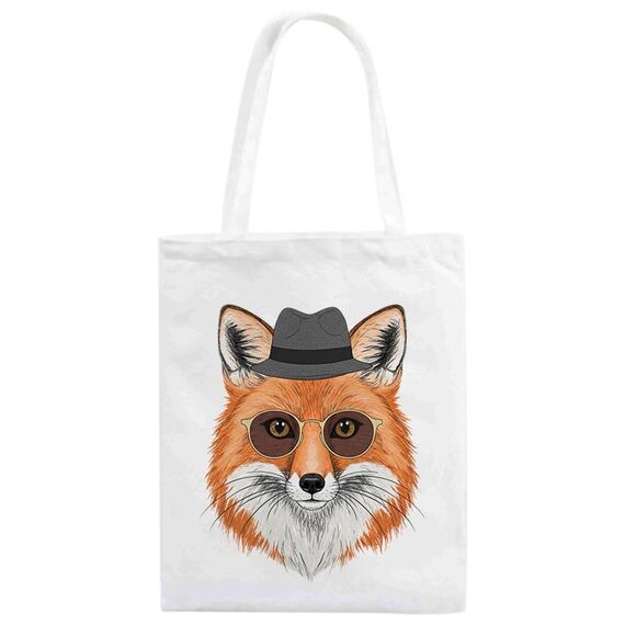 Borsa in tela stampata Gentleman Fox Stampa su richiesta, dimensioni: 25x20 cm (bianco)