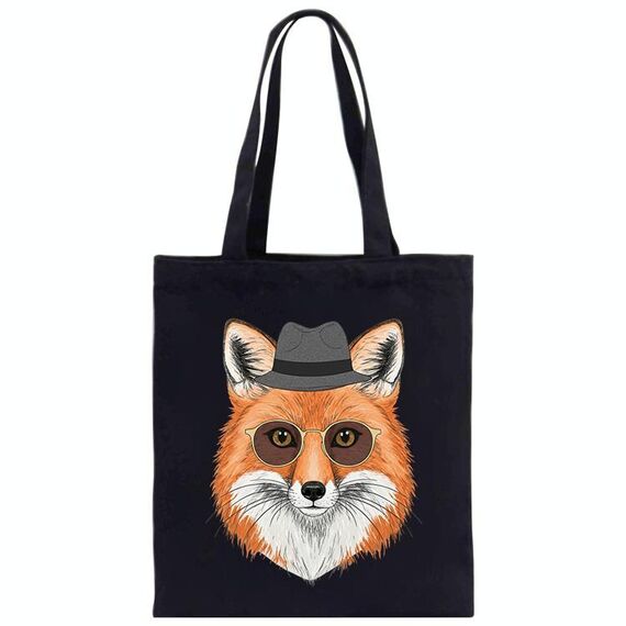 Borsa a mano in tela stampata Gentleman Fox su richiesta, dimensioni: 25x20 cm (nero)