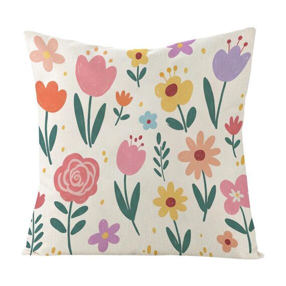 Federa per cuscino da divano stampata con motivo giardino colorato, senza stampa centrale su richiesta, dimensioni: 40x40 cm (lino bianco)