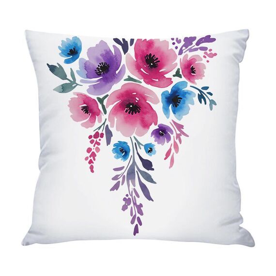 Federa per cuscino da divano con stampa di fiori ad acquerello, senza stampa centrale, su richiesta, dimensioni: 35x35 cm (raso brillante)