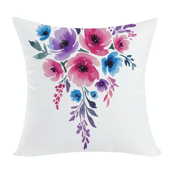 Federa per cuscino da divano con stampa di fiori ad acquerello, senza stampa centrale, su richiesta, dimensioni: 35x35 cm (velluto color pesca)