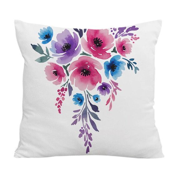 Federa per cuscino da divano con stampa di fiori ad acquerello, senza stampa centrale, su richiesta, dimensioni: 35x35 cm (velluto di cristallo)