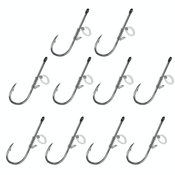 10 pezzi/scatola gancio per pesca in mare con ardiglione a bocca curva esca per pesca con gamberetti appesi (5/0)