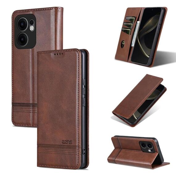 Per OPPO Reno13 F AZNS Custodia per telefono in pelle con texture di vitello magnetica (marrone scuro)