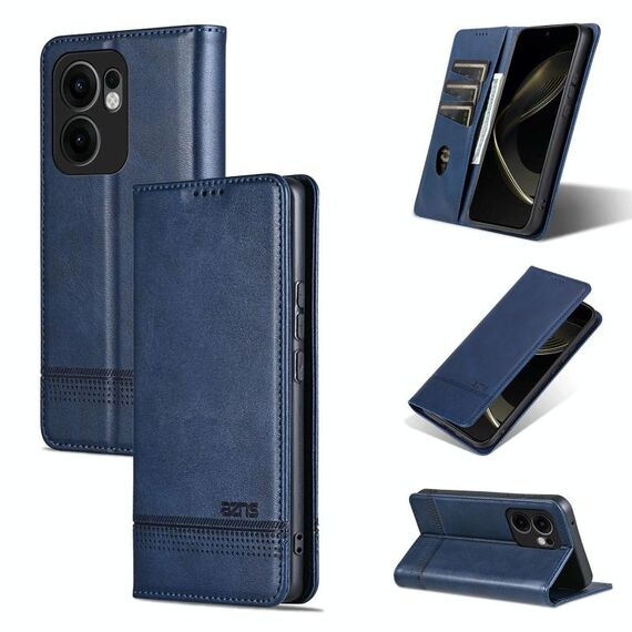 Per OPPO Reno13 F AZNS Custodia per telefono in pelle con texture di vitello magnetica (blu scuro)