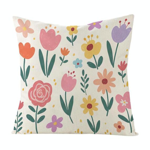 Cuscino per divano stampato con motivo a giardino colorato con stampa centrale su richiesta, dimensioni: 60x60 cm (lino bianco)