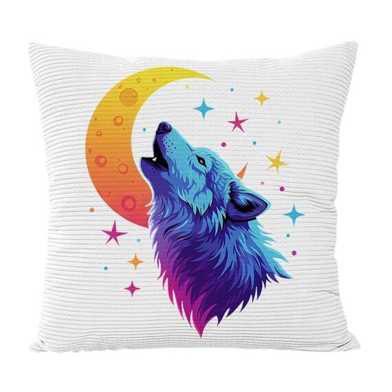 Cuscino per divano stampato Moon Wolf con stampa centrale su richiesta, dimensioni: 35x35 cm (velluto granulare Twill)