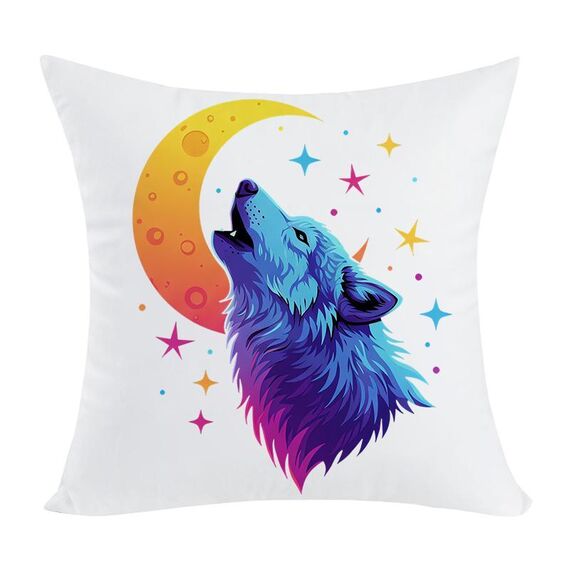 Cuscino per divano stampato Moon Wolf con stampa centrale su richiesta, dimensioni: 45x45 cm (peluche corto)