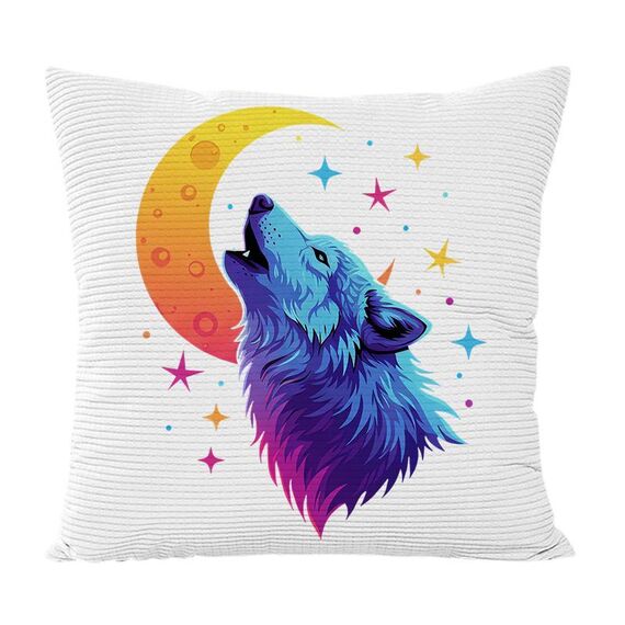 Cuscino per divano stampato Moon Wolf con stampa centrale su richiesta, dimensioni: 60x60 cm (velluto granulare Twill)