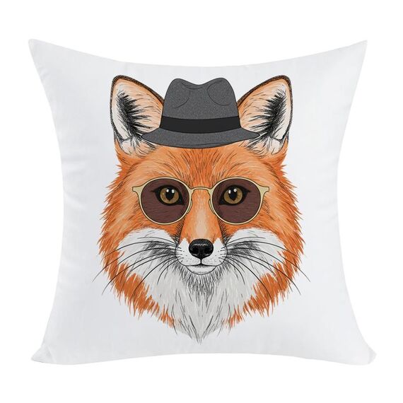 Cuscino per divano stampato Gentleman Fox con stampa centrale su richiesta, dimensioni: 60x60 cm (velluto color pesca)