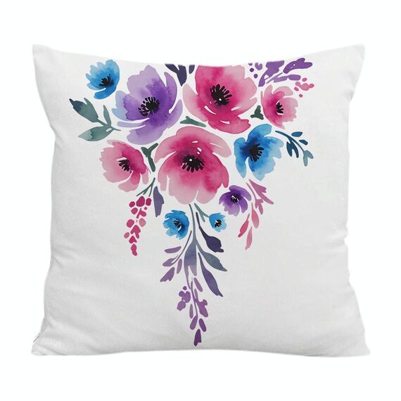 Cuscino per divano stampato con fiori ad acquerello con stampa centrale su richiesta, dimensioni: 35x35 cm (velluto di cristallo)