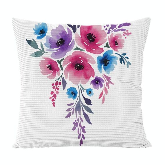 Cuscino per divano stampato con fiori ad acquerello con stampa centrale su richiesta, dimensioni: 45x45 cm (velluto granulare Twill)