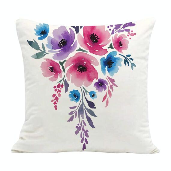 Cuscino per divano stampato con fiori ad acquerello con stampa centrale su richiesta, dimensioni: 60x60 cm (velluto olandese)