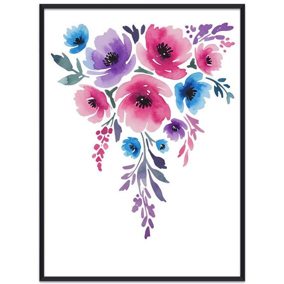Dipinto decorativo con fiori ad acquerello con cornice PS, stampa su richiesta, dimensioni: 15x20 cm
