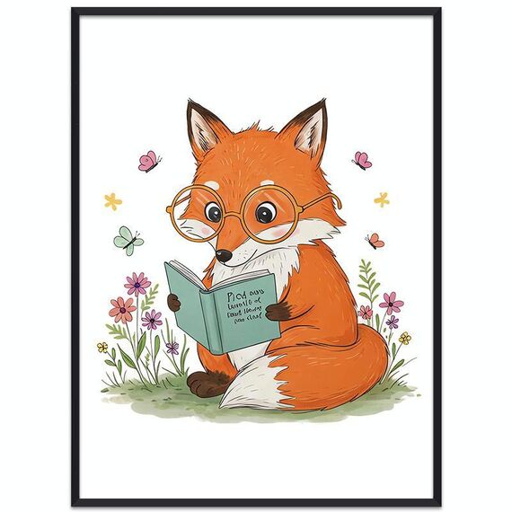 Dipinto decorativo Reading Fox con cornice PS Stampa su richiesta, dimensioni: 15x20 cm