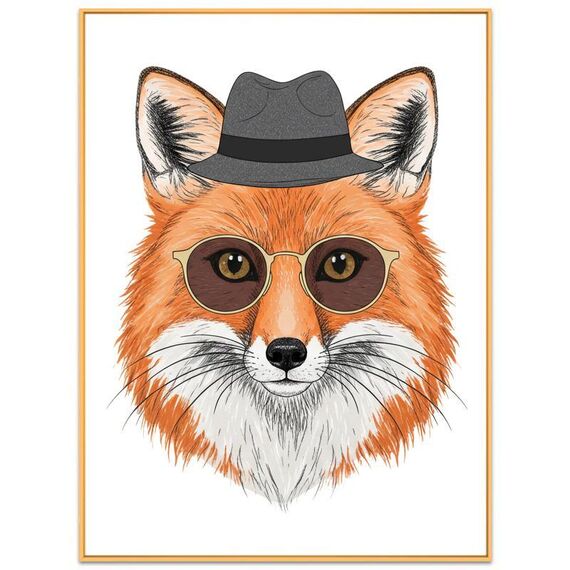 Dipinto decorativo Gentleman Fox con cornice in lega di alluminio, stampa su richiesta, dimensioni: 15x20 cm