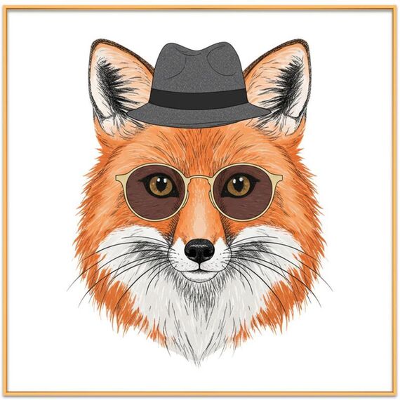 Dipinto decorativo Gentleman Fox con cornice in lega di alluminio, stampa su richiesta, dimensioni: 80x80 cm