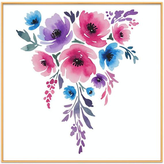 Dipinto decorativo con fiori ad acquerello con cornice in lega di alluminio, stampa su richiesta, dimensioni: 70x70 cm