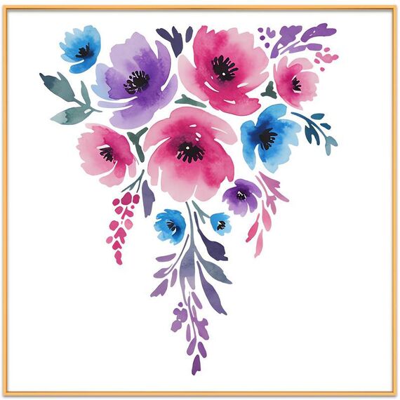 Dipinto decorativo con fiori ad acquerello con cornice in lega di alluminio, stampa su richiesta, dimensioni: 90x90 cm