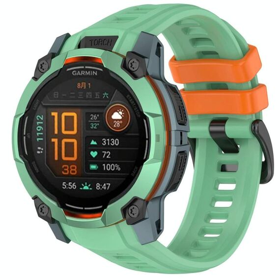 Per Garmin Instinct 3 AMOLED / Solar 45mm Cinturino da polso traspirante in silicone (verde foresta pluviale arancione)