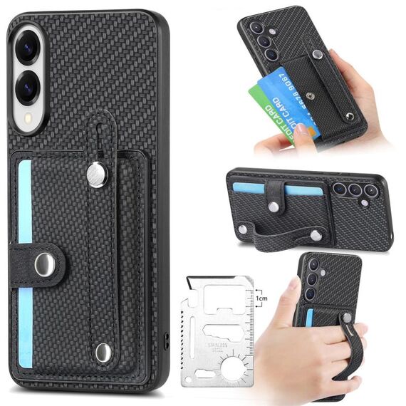 Per Samsung Galaxy S25 Edge 5G Custodia per telefono con cinturino e cavalletto con coltello per attrezzi (nero)