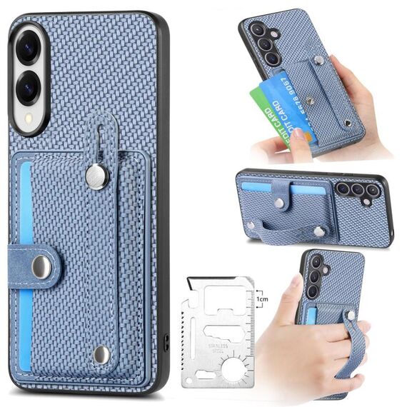 Per Samsung Galaxy S25 Edge 5G Custodia per telefono con cinturino e cavalletto con coltello per attrezzi (blu)
