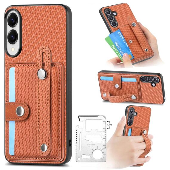 Per Samsung Galaxy S25 Edge 5G Custodia per telefono con cinturino e cavalletto con coltello per attrezzi (marrone)