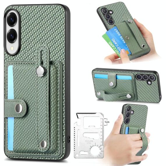 Per Samsung Galaxy S25 Edge 5G Custodia per telefono con cinturino e cavalletto con coltello per attrezzi (verde)
