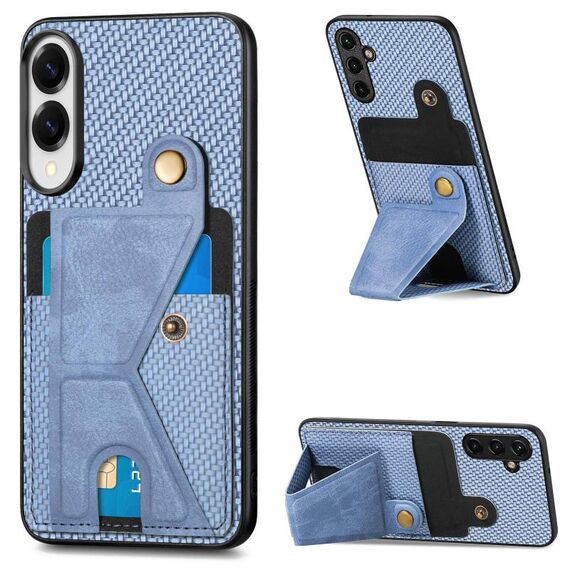 Per Samsung Galaxy S25 Edge 5G Custodia per telefono con supporto a forma di K in fibra di carbonio (blu)
