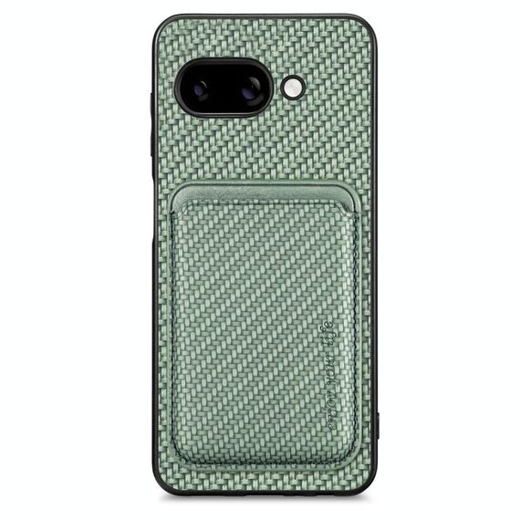 Per Google Pixel 9a Custodia per telefono Magsafe in pelle e fibra di carbonio (verde)