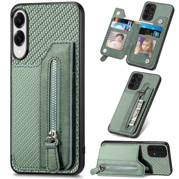 Per Samsung Galaxy S25 Edge 5G Custodia per telefono con cerniera a portafoglio orizzontale in fibra di carbonio (verde)