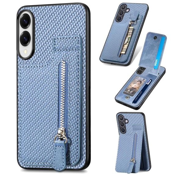 Per Samsung Galaxy S25 Edge 5G Custodia per telefono con cerniera a ribalta verticale in fibra di carbonio (blu)