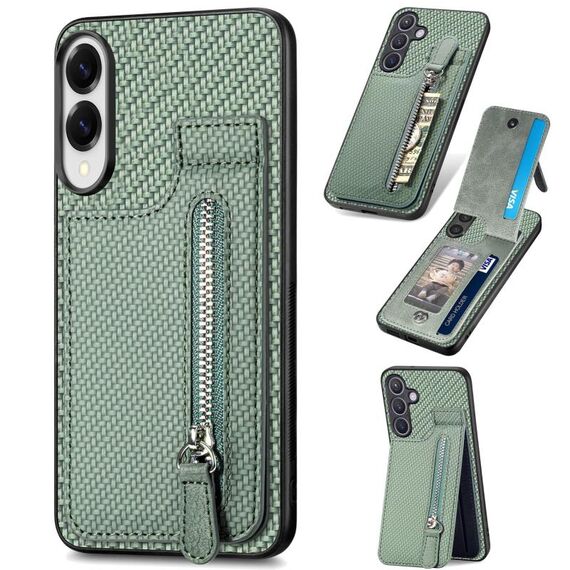 Per Samsung Galaxy S25 Edge 5G Custodia per telefono con cerniera a ribalta verticale in fibra di carbonio (verde)