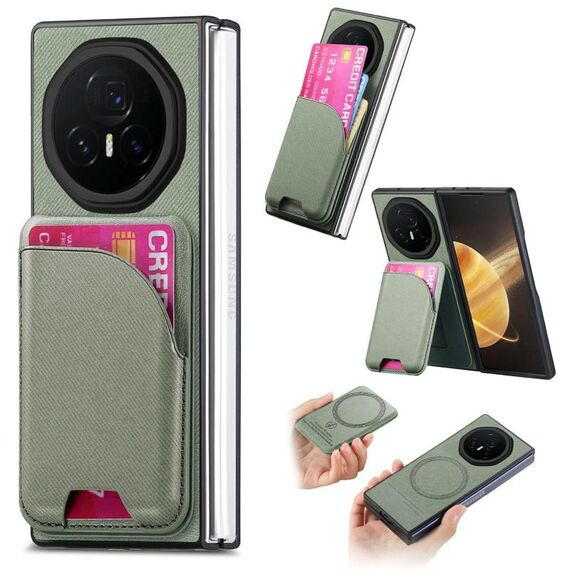 Custodia per telefono con retro magnetico in pelle e tessuto Twill per Honor Magic V3 (verde)