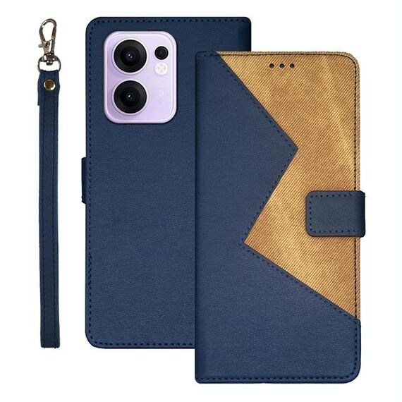 Per OPPO Reno13 F 5G idewei Custodia per telefono in pelle con cuciture bicolore (blu)