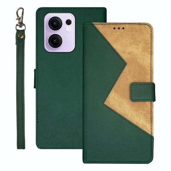Per OPPO Reno13 F 5G idewei Custodia per telefono in pelle con cuciture bicolore (verde)