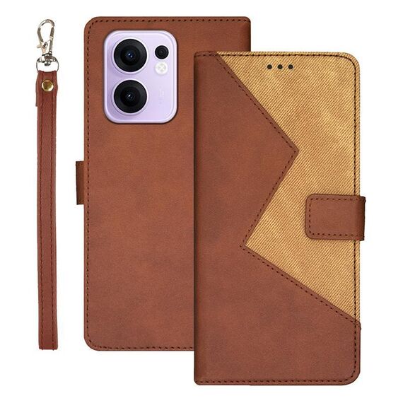 Per OPPO Reno13 F 5G idewei Custodia per telefono in pelle con cuciture bicolore (marrone)