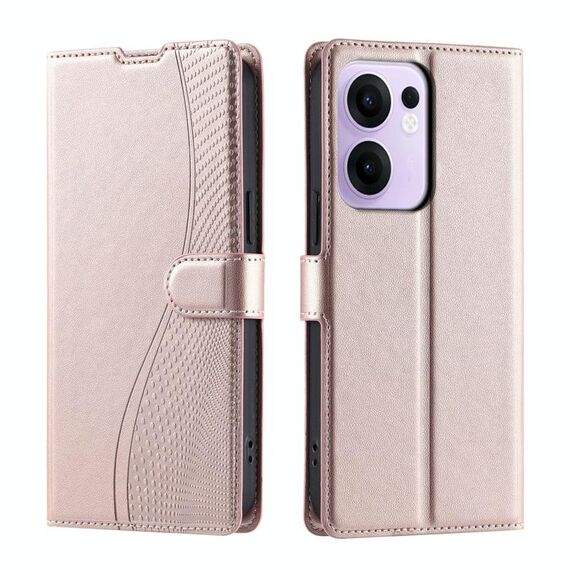 Per OPPO Reno13 F 5G Global/ 4G India Voltage Custodia per telefono in pelle ultra sottile a pois (oro rosa)