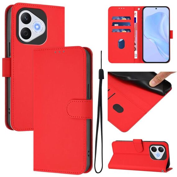 Custodia in pelle tinta unita per Honor 400 Lite con cordino (rosso)