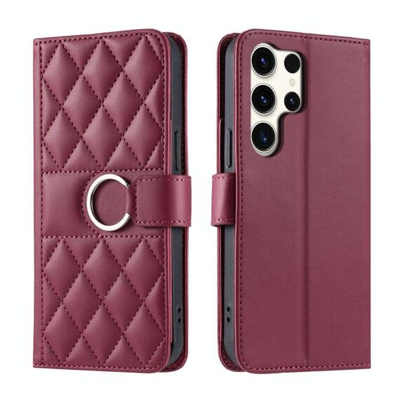 Per Samsung Galaxy S25 Ultra 5G Custodia per telefono in pelle con fibbia ad anello rombica (rosso)
