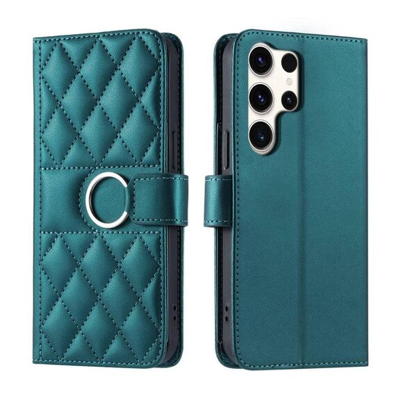 Per Samsung Galaxy S25 Ultra 5G Custodia per telefono in pelle con fibbia ad anello rombica (verde)