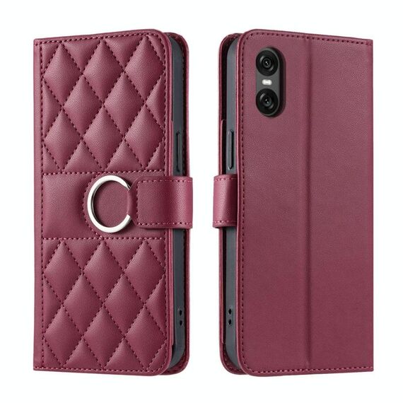 Per Sony Xperia 5 V Ring Buckle Rhombic Custodia in pelle per telefono (rosso)