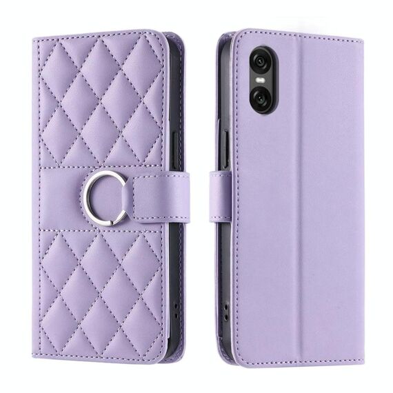 Per Sony Xperia 5 V Ring Buckle Custodia in pelle rombica per telefono (viola)