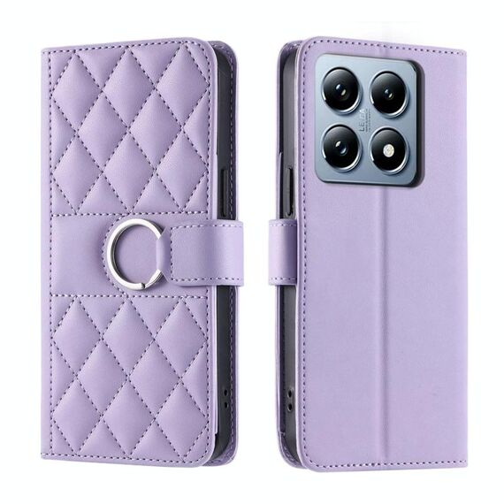 Per Xiaomi 14T Custodia per telefono in pelle con fibbia ad anello rombica (viola)