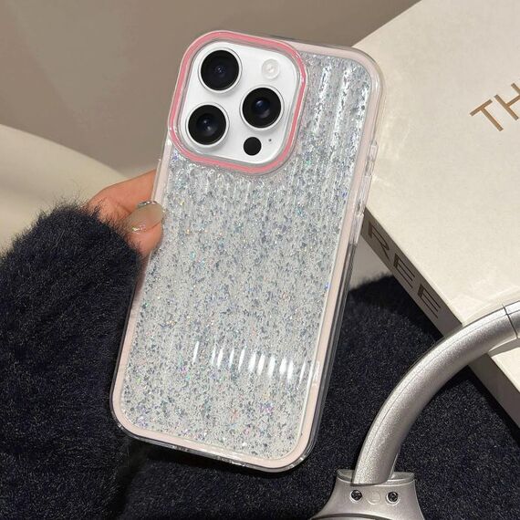 Per iPhone 15 Pro Max Glitter Corrugated PC Hybrid TPU Custodia per telefono (Rosa)