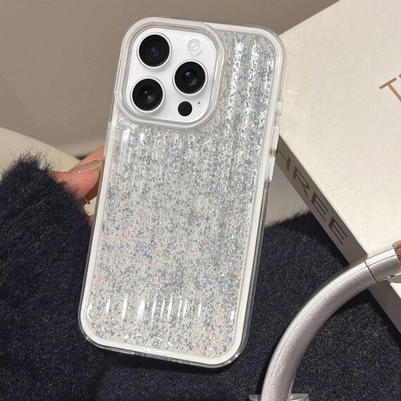 Per iPhone 15 Pro Max Custodia per telefono in TPU ibrido PC ondulato glitterato (bianco)