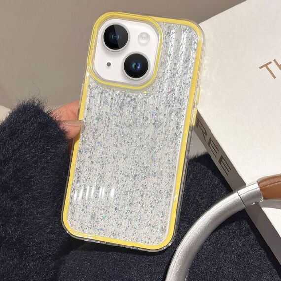 Per iPhone 15 Plus Custodia per telefono TPU ibrida in PC ondulato glitterato (giallo)
