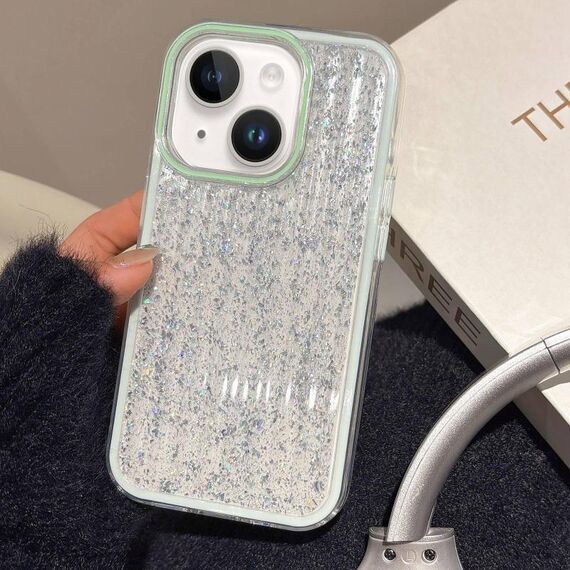 Per iPhone 14 Plus Custodia per telefono TPU ibrida in PC ondulato glitterato (verde)
