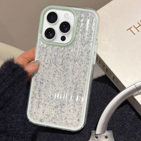 Per iPhone 13 Pro Custodia per telefono in TPU ibrido PC ondulato glitterato (verde)