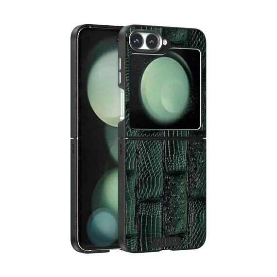 Per Samsung Galaxy Z Flip6 5G ABEEL Beast Pattern 6D Micro-Embossed MagSafe Custodia per telefono in vera pelle (verde)